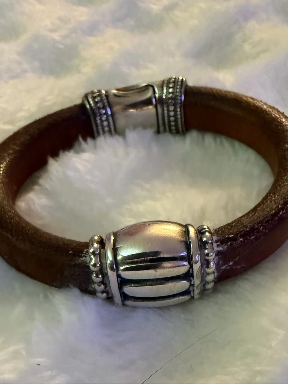 SUNDANCE Classic Brown Leather Bracelet with Silver Accent